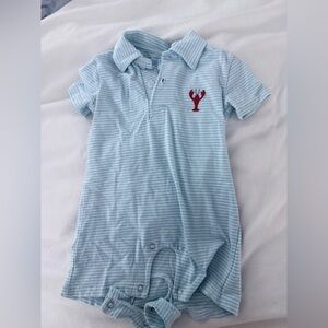 Sky Blue Striped Polo with Red Accent